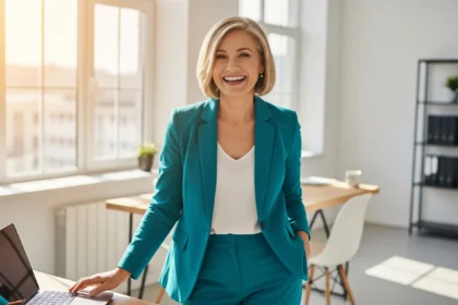 Mulher madura sorrindo, feliz por mudar de carreira depois dos 40 anos